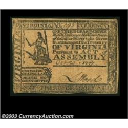 Virginia October 20, 1777 $1/3 Choice Very Fine.