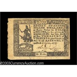 Virginia October 20, 1777 $8 About New.