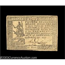 Virginia October 20, 1777 $15 Extremely Fine.