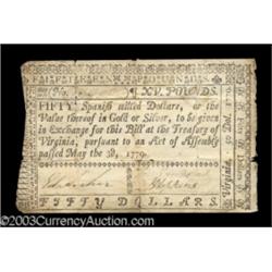 Virginia May 3, 1779 $50 Very Fine.