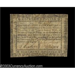 Virginia July 14, 1780 $80 Very Fine.