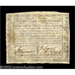 Virginia October 16, 1780 $200 Extremely Fine.