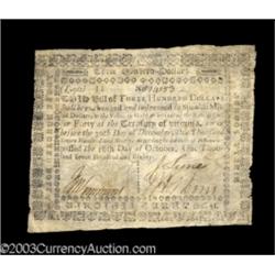 Virginia October 16, 1780 $300 Extremely Fine.