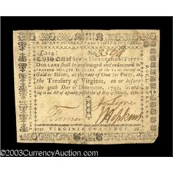 Virginia March 1, 1781 $750 Very Fine.
