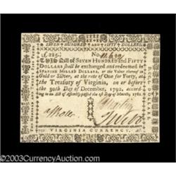 Virginia March 1, 1781 $750 Extremely Fine.