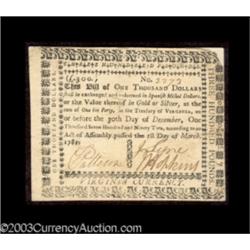 Virginia March 1, 1781 $1,000 Extremely Fine Backed.