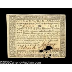 Virginia May 7, 1781 $500 New Damaged.