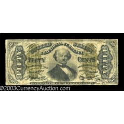 Fr. 1341 50c Third Issue Spinner Inverted Back Surcharge Fine.