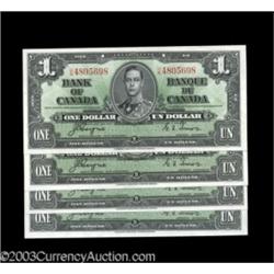 Four BC-21d $1 1937 Choice Crisp Uncirculated.