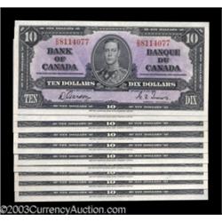 Ten Consecutive BC-24b $10 1937 Gem Crisp Uncirculated.