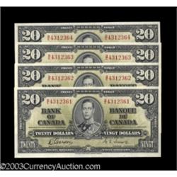 Four Consecutive BC-25b $20 1937 Choice Crisp Uncirculated.