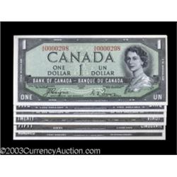 Seven Piece Devil's Face 1954 Matching Serial Number Set BC-29a $1, BC-30a $2, BC-31a $5, BC-32a