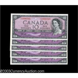 Five Consecutive BC-32b Devil's Face $10 1954 Choice Crisp Uncirculated or Better.