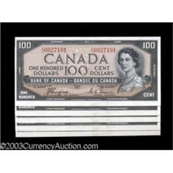 Five Consecutive BC-35a Devil's Face $100 1954 Choice About Uncirculated.