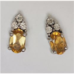 #15-STERLING SILVER CITRINE & DIAMOND EARRINGS
