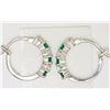 Image 3 : #23-STERLING SILVER SIMULATED EMERALD EARRINGS