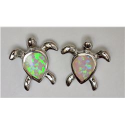 #29-STERLING SILVER CREATED OPAL  TURTLE EARRINGS