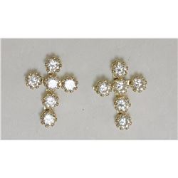 #31-14KT YELLOW GOLD CUBIC ZIRCONIA CROSS EARRINGS