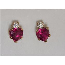#48-10KT YELLOW GOLD SYNTHETIC RUBY & CUBIC