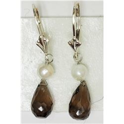 #50-STERLING SILVER SMOKEY QUARTZ (4CT) EARRINGS