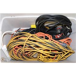 TOTE WITH EXTENSION CORDS SOME ARE HEAVY DUTY