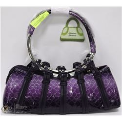 PURPLE METAL RING HANDLE SNAKE SKIN STYLE PURSE