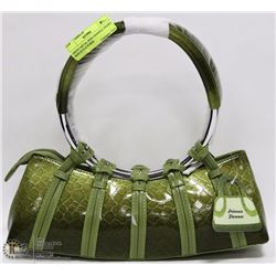 GREEN METAL RING HANDLE SNAKE SKIN STYLE PURSE
