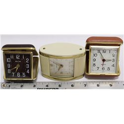 VINTAGE SET OF 3 CLOCKS TRAVEL ALARM