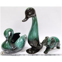 3 BLUE MOUNTAIN POTTERY SWAN, DUCK