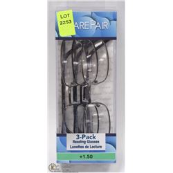 3 PACK READING GLASSES +1.50