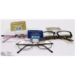 3 PAIR READING GLASSES STRENGTH +2.00