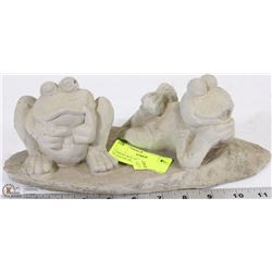 CEMENT BOY AND GIRL FROG OUTDOOR ORNAMENT