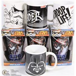 LOT OF 7 NEW STAR WARS COFFEE MUGS & PINT GLASSES