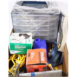 LARGE BOX OF GARAGE SUPPLIES INCL.