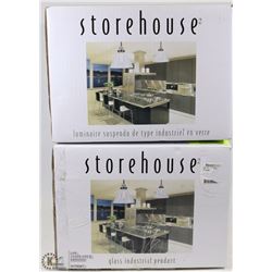 2 NEW STOREHOUSE INDUSTRIAL STYLE GLASS PENDANTS