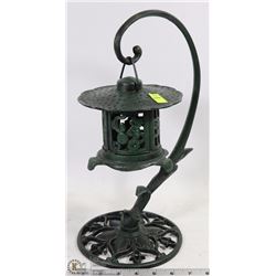 CAST IRON DECORATIVE LANTERN ON STAND