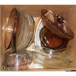 ESTATE BOX OF GLASS COOKWARES & MORE