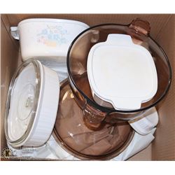 ESTATE BOX  OF CASSEROLE DISHES & MORE