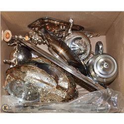 ESTATE BOX  OF ASSORTED METAL SERVING DISHES