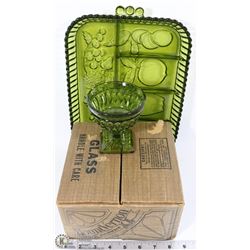 LOT OF GREEN PRESSED GLASS INCL FOUR 6OZ SHERBERT