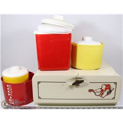 VINTAGE CANISTER SET AND BREAD BOX