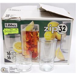 CASE OF22 LIBBEY GLASSES (16 TALL AND 6 SHORT)