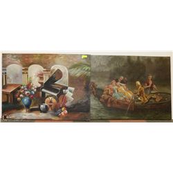 2 LARGE VINTAGE CANVAS PICTURES