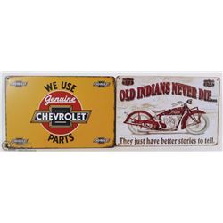 LOT OF 2 NEW 12"X8" TIN SIGNS - INDIAN MOTORCYCLE