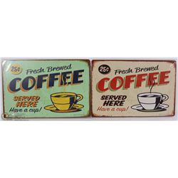 LOT OF 2 NEW 12"X8" TIN SIGNS - FRESH BREWED
