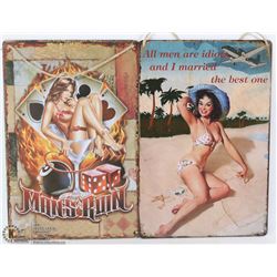 LOT OF 2 NEW 12"X8" TIN SIGNS - MAN'S RUN & MEN