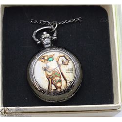 STEAM PUNK CAT POCKET WATCH BLACK TONE W/ CHAIN