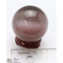 #74- NATURAL PURPLE CAT EYE SPHERE BALL + STAND