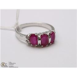 #81- RED RUBY & CZ  GEMSTONE RING