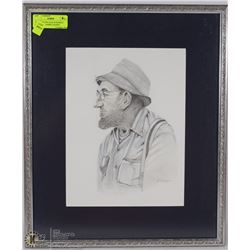 "OLD MAN" BY JULIE POPOWICZ DRAWING FRAMED, SIGNED